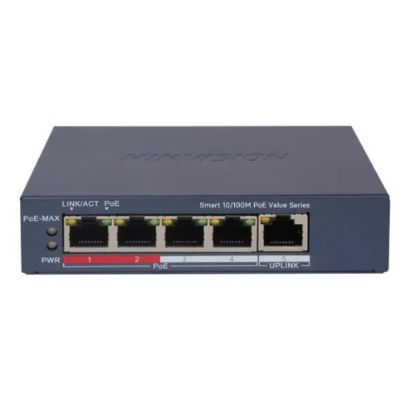 Imagen de SWITCH ETHERNET PARA ESCRITORIO DE 5 PUERTOS 10/100 4X RJ45 POE + 1X RJ45 HIKVISION DS-3E1105P-EI/M