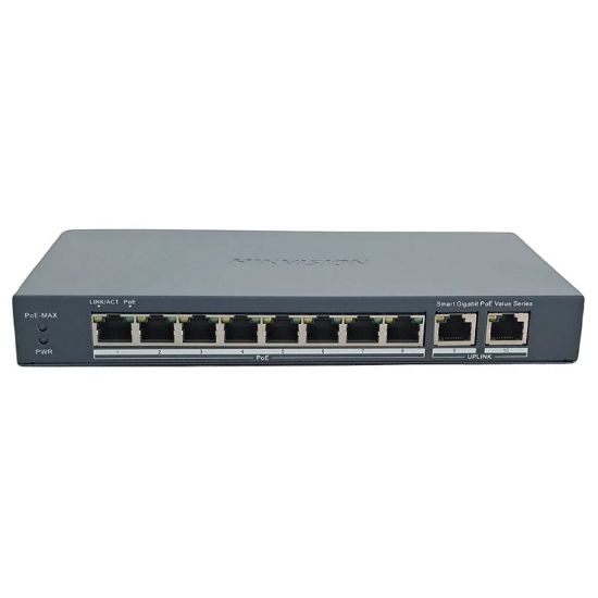 Imagen de SWITCH ETHERNET PARA ESCRITORIO DE 10 PUERTOS 8X RJ45 GIGABIT POE + 2X RJ45 GIGABIT  HIKVISION DS-3E1510P-EI/M