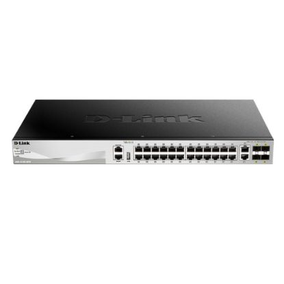 Imagen de SWITCH ADMINISTRABLE CAPA 3 D-LINK CON 24 PUERTOS 10/100/1000BASE-T POE Y 2 PUERTOS 10GBASE-T y 4 PUERTOS 10G SFP+