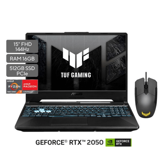 Imagen de LAPTOP ASUS TUF GAMING A15 15,6” AMD RYZEN 7 7435HS - 16GB RAM DDR5 - 512GB SSD - RTX 2050 4GB - BLACK - MOUSE INCLUIDO