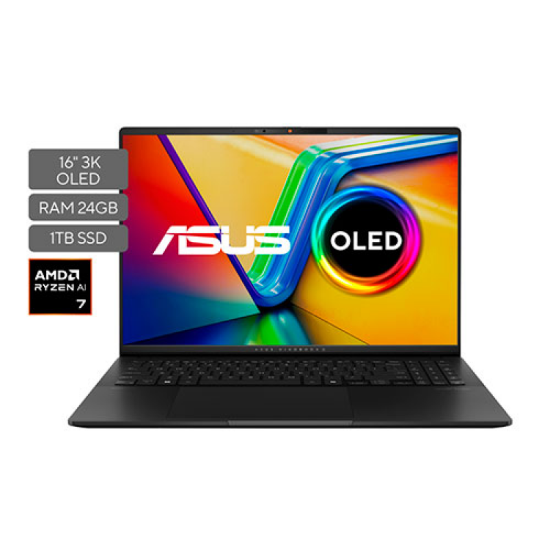 Imagen de LAPTOP ASUS VIVOBOOK OLED S16 AMD RYZEN 7 AI 350 - 24GB RAM - 1TB SSD - MOCHILA - MOUSE