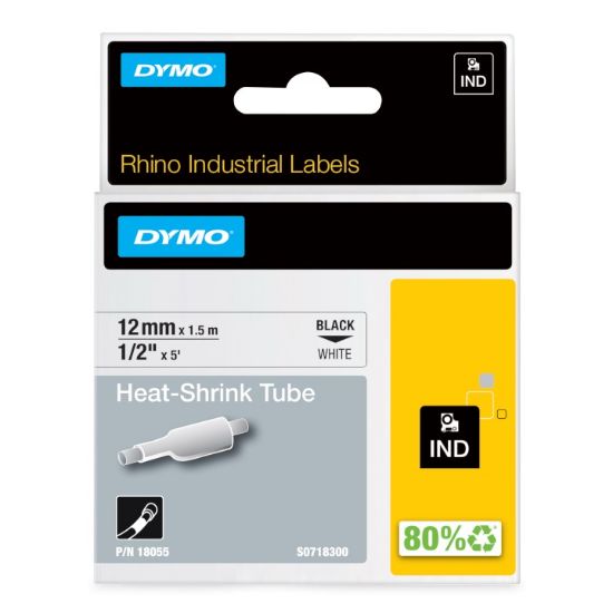 Imagen de CINTA ORIGINAL TERMOENCOGIBLE DYMO RHINO 4200/5200/6000 18055 12MM X 1.5M BLANCA	