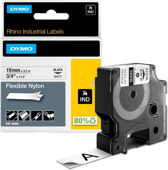 Imagen de CINTA ORIGINAL DYMO RHINO 18489 BLANCO NYLON 19MM X 3.5M