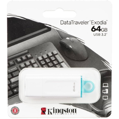 Imagen de FLASH PEN DRIVE KINGSTON 64GB USB 3.2 GE 1 EXODIA BLANCA