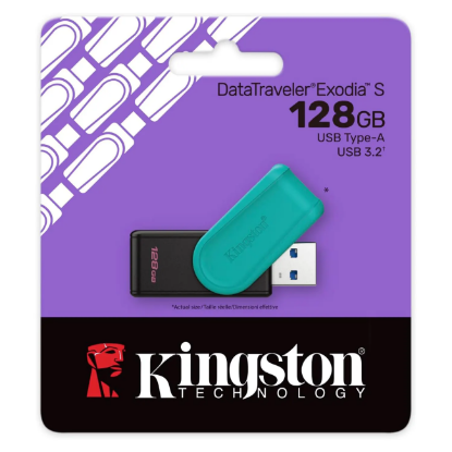 Imagen de FLASH PEN DRIVE KINGSTON 128GB USB 3.2 GEN 1 EXODIA S TURQUESA 