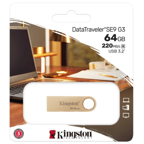 Imagen de FLASH PEN DRIVE KINGSTON DATATRAVELER SE9 G3 64GB USB 3.2 DORADO