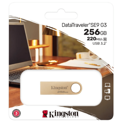 Imagen de FLASH PEN DRIVE KINGTON DATATRAVELER SE9 G3 256GB USB 3.2 DORADO