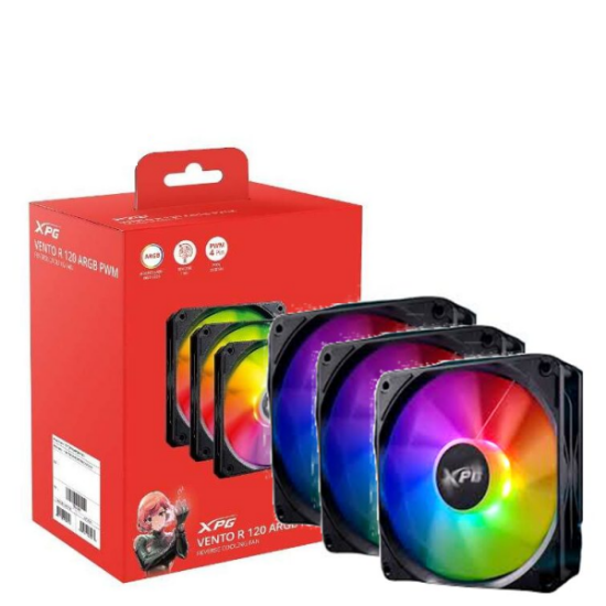 Imagen de KIT 3 VENTILADOR COOLER XPG VENTO R120 ARGB BLACK PWM 