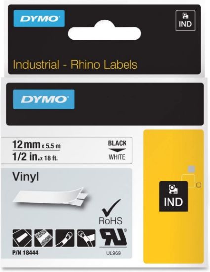 Imagen de CINTA INDUSTRIAL RHINO DYMO 18444 12MM NEGRO SOBRE BLANCO