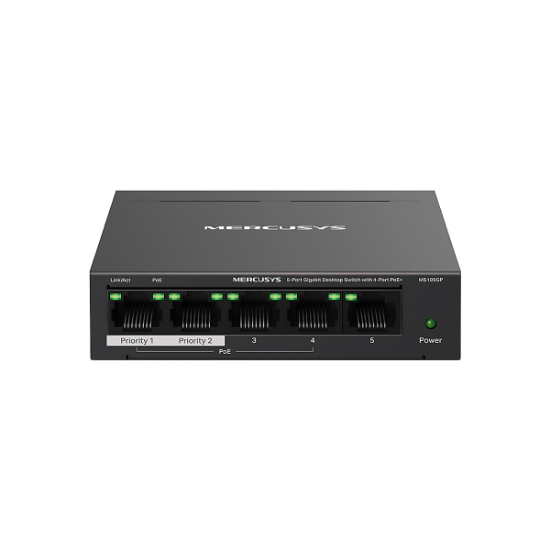 Imagen de SWITCH MERCUSYS MS105GP 5 PUERTOS GIGABIT - 4 POE - METAL
