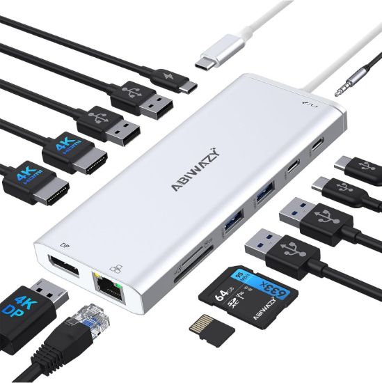Imagen de HUB 14 EN 1 PARA APPLE USB C ABIWAZY USB 3.0 - HDMI - DP - RJ45 - 3.5MM