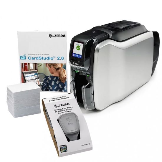 Imagen de IMPRESORA DE CREDENCIALES ZEBRA ZC300 TRANSFERENCIA TERMICA, 1 CARA, 300 X 300DPI, USB 2.0 - LAN, WINDOWS DRIVER, CARDSTUDIO 2.0 (STANDARD) APPLICATION,200 PVC CARDS, YMCKO RIBBON (200 IMAGES)
